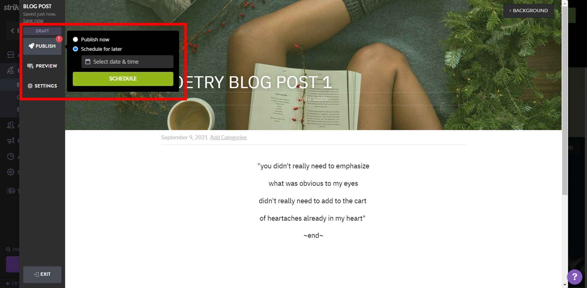 Site Editor Schedule for Later Site Editor Schedule for Later